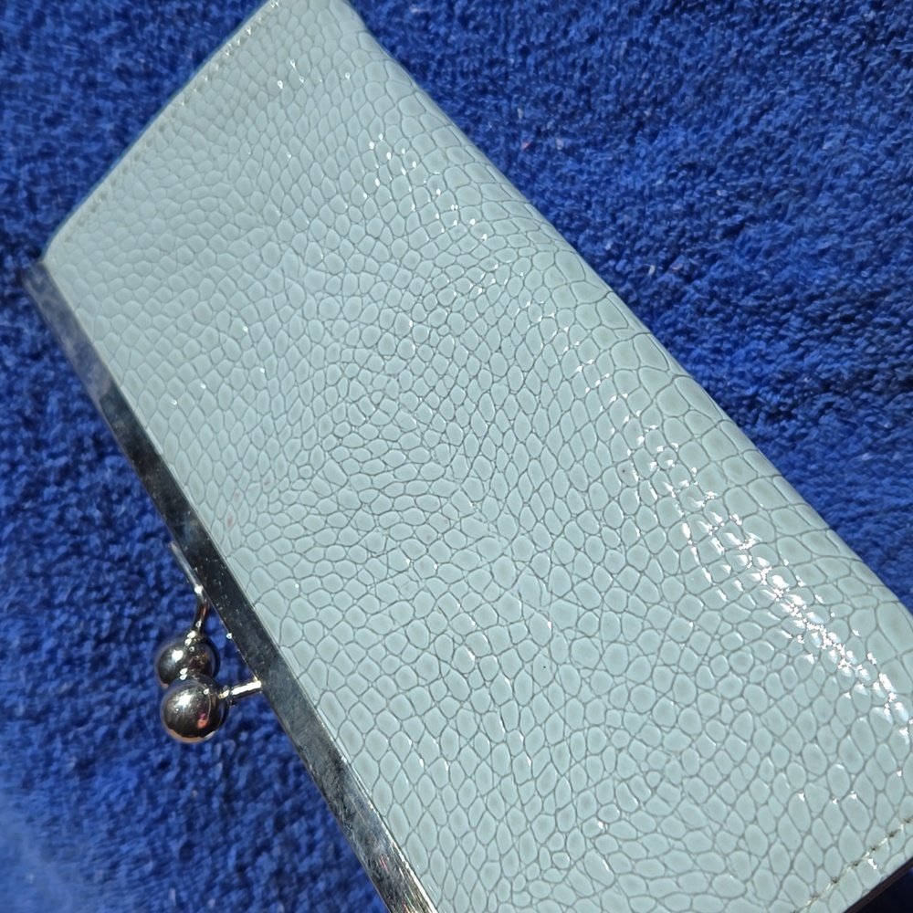 ROCKSTAR Faux Crocodile Clutch Wallet Kiss-lock Light Blue EUC. (BIN 005)